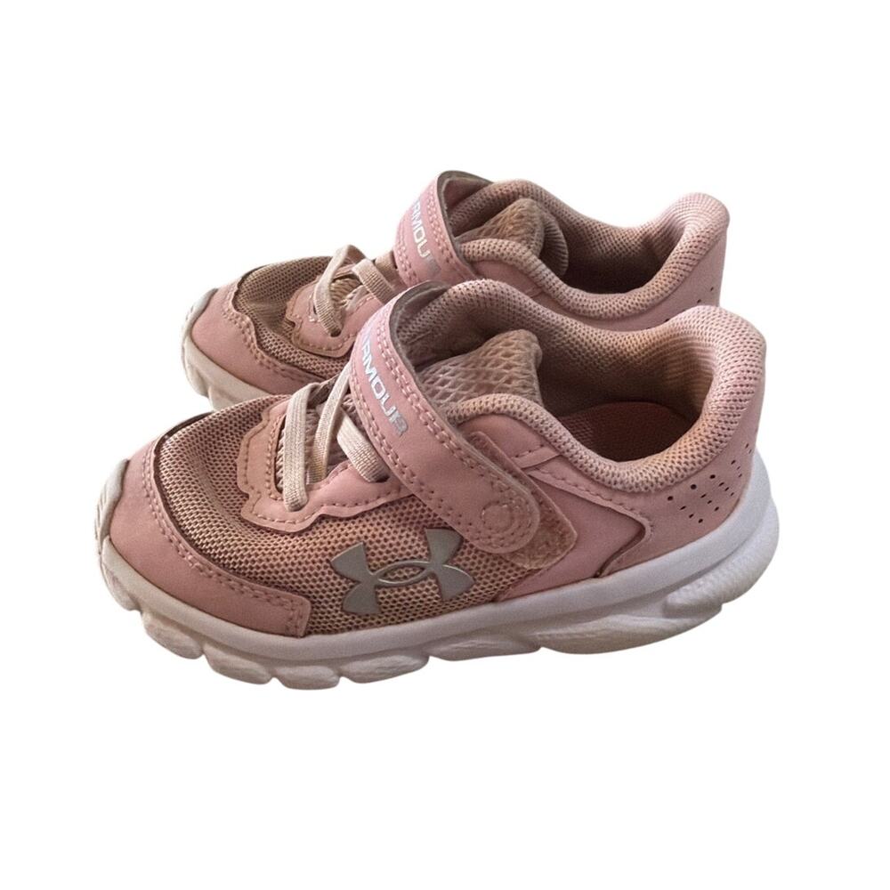 Under Armour Girls Pink Athletic Sneakers Toddler 6C Hook & Loop